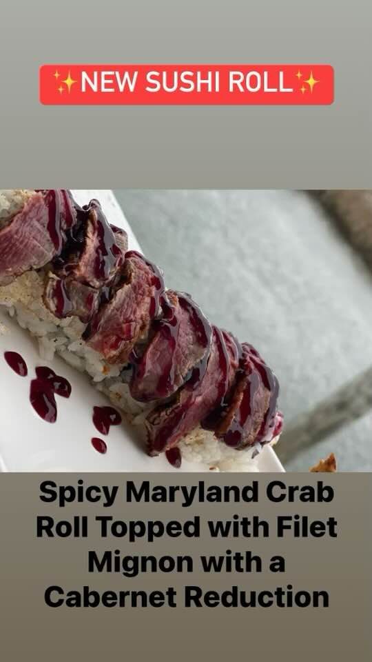 Filet mignon sushi roll with cabernet reduction